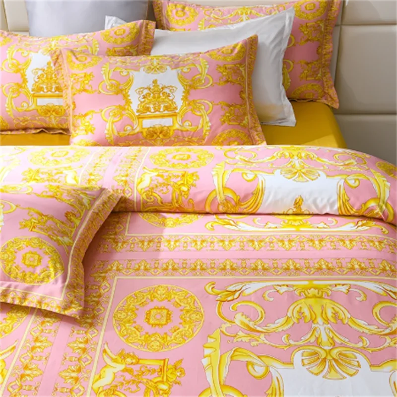 Luxury Modern Style Digital Printing Cotton Fabric Bedding Set Duvet Cover Linen Fitted Sheet Pillowcases Home Textile