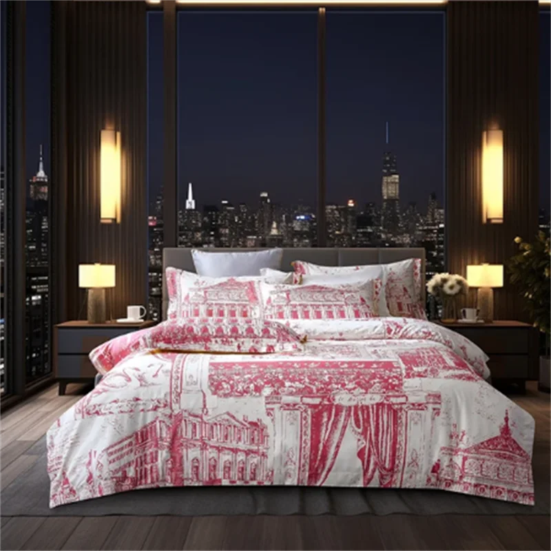 Luxury Modern Style Digital Printing Cotton Fabric Bedding Set Duvet Cover Linen Fitted Sheet Pillowcases Home Textile