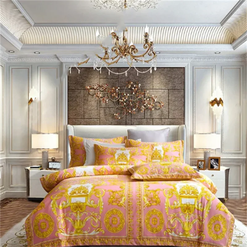 Luxury Modern Style Digital Printing Cotton Fabric Bedding Set Duvet Cover Linen Fitted Sheet Pillowcases Home Textile