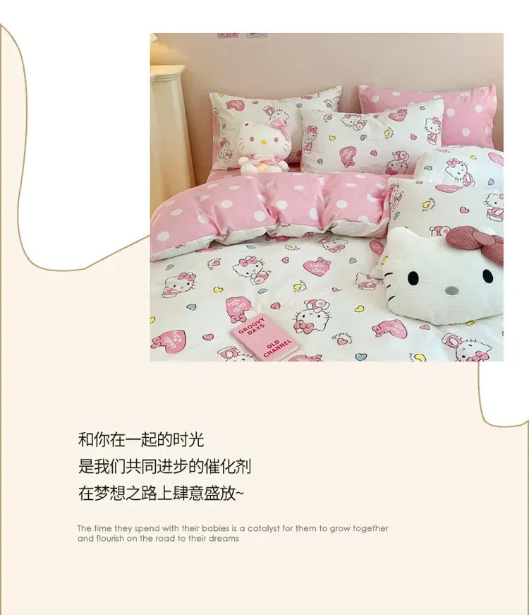 Hello Kitty 4Pcs/set Kawaii Anime Cartoon Bedding Quilt Cover Student Bedding Soft Microfiber Bedspread Lightweight Coverlet