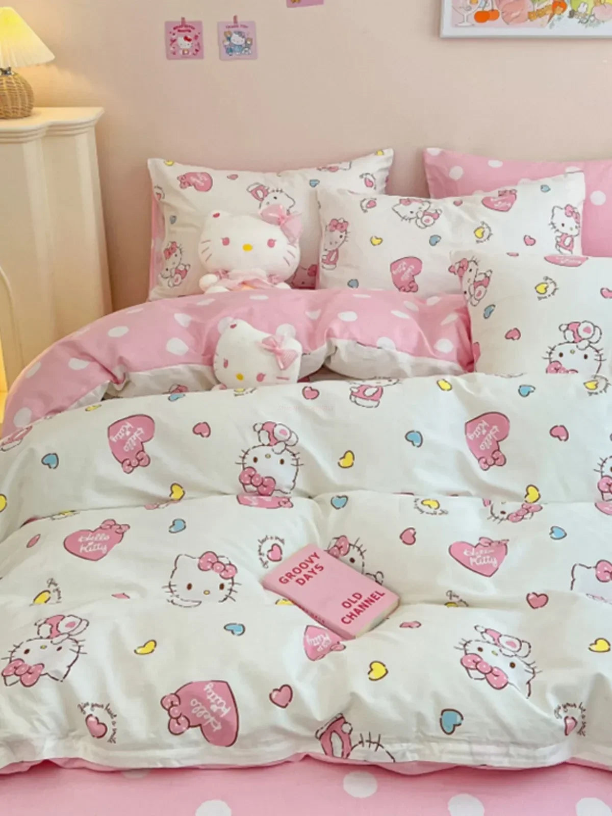 Hello Kitty 4Pcs/set Kawaii Anime Cartoon Bedding Quilt Cover Student Bedding Soft Microfiber Bedspread Lightweight Coverlet