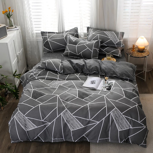 Double bed  plaid quilt cover Microfiber minimal queen twin size duvet cover with 2 pillowcases Nordic style 3pcs bedding sets