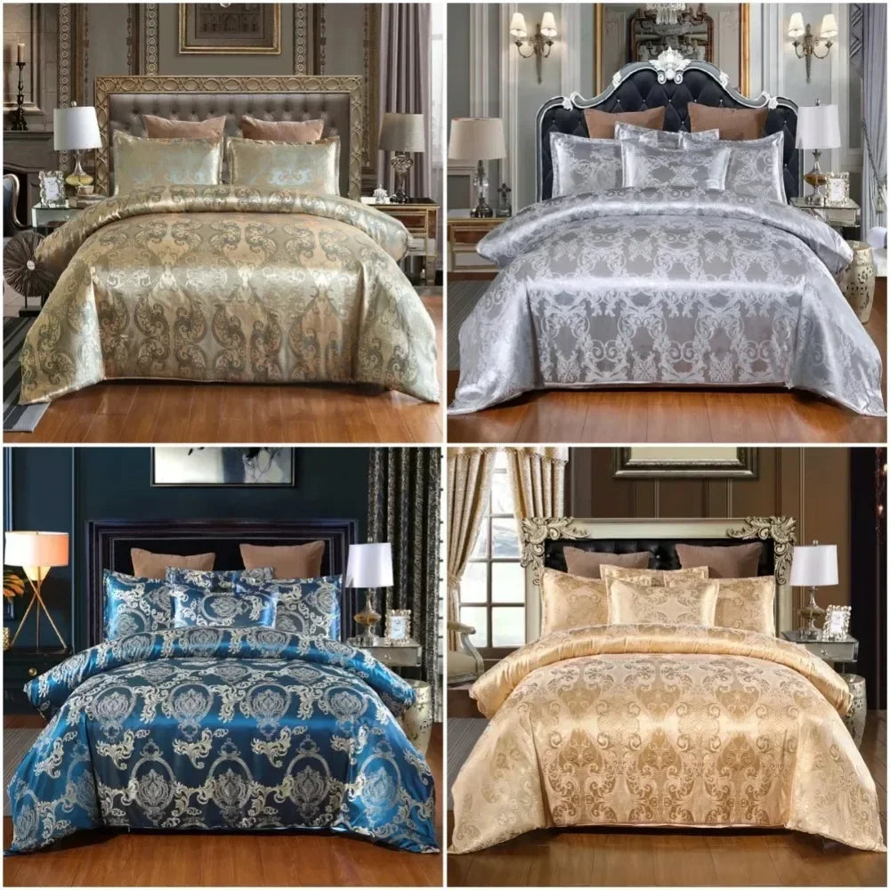 3PCS Luxury Satin Jacquard Single Double Duvet Cover Set King Size High End European Wedding Bedding Set Queen Size Quilt Cover