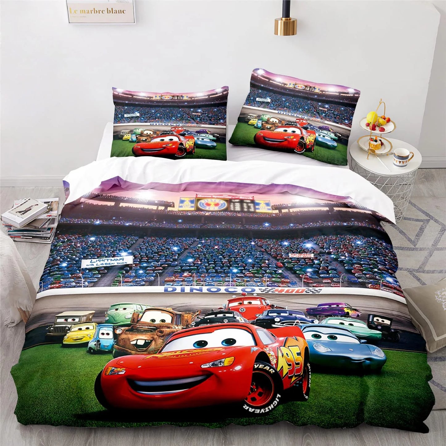 Cars Lightning McQueen  3D Children's Bedding Set 3-piece Set 1 Quilt Cover 100% Polyester Home Decor Cartoon