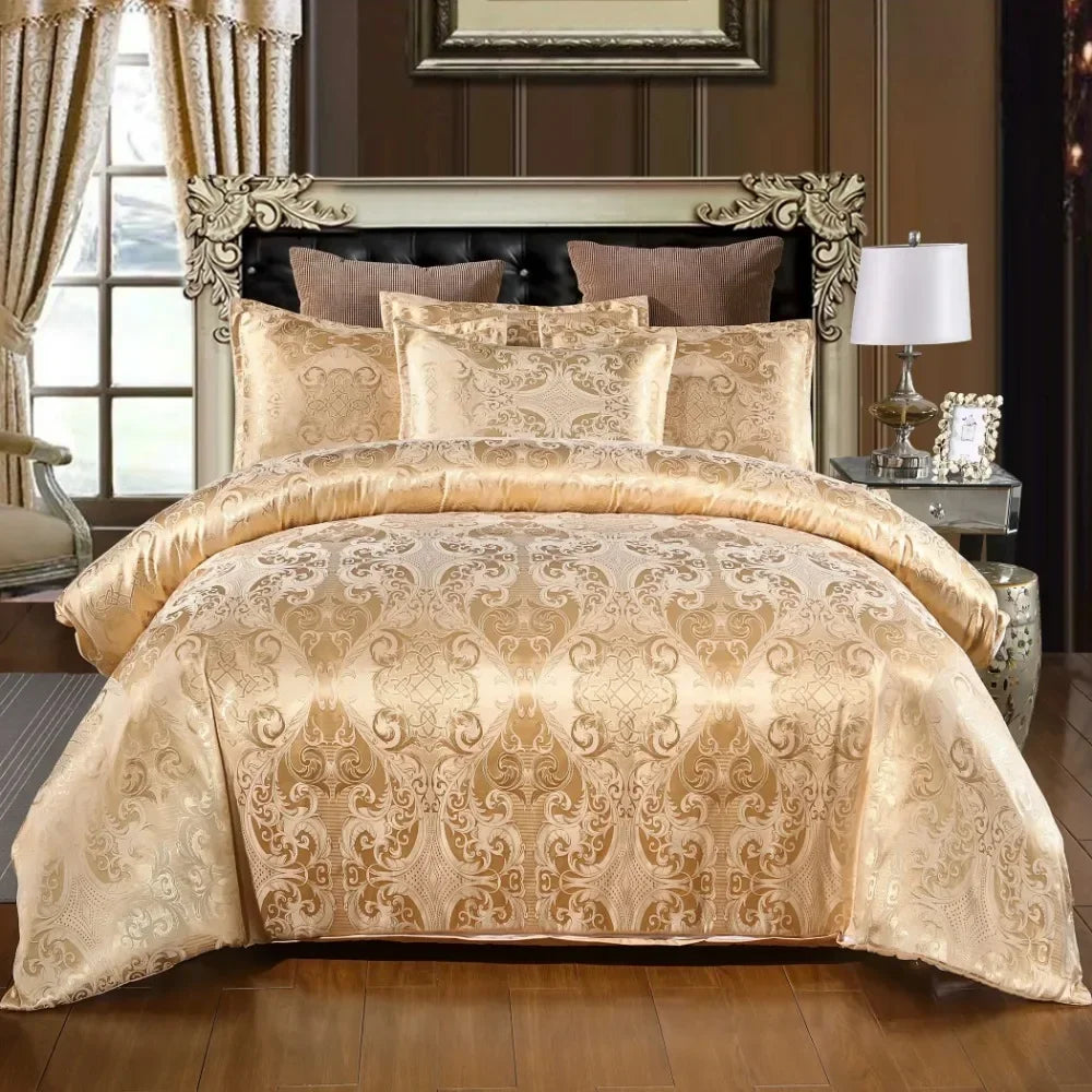 3PCS Luxury Satin Jacquard Single Double Duvet Cover Set King Size High End European Wedding Bedding Set Queen Size Quilt Cover