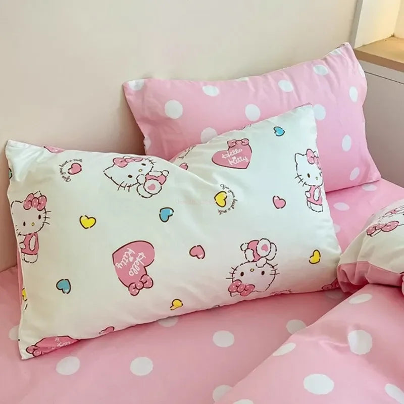 Hello Kitty 4Pcs/set Kawaii Anime Cartoon Bedding Quilt Cover Student Bedding Soft Microfiber Bedspread Lightweight Coverlet