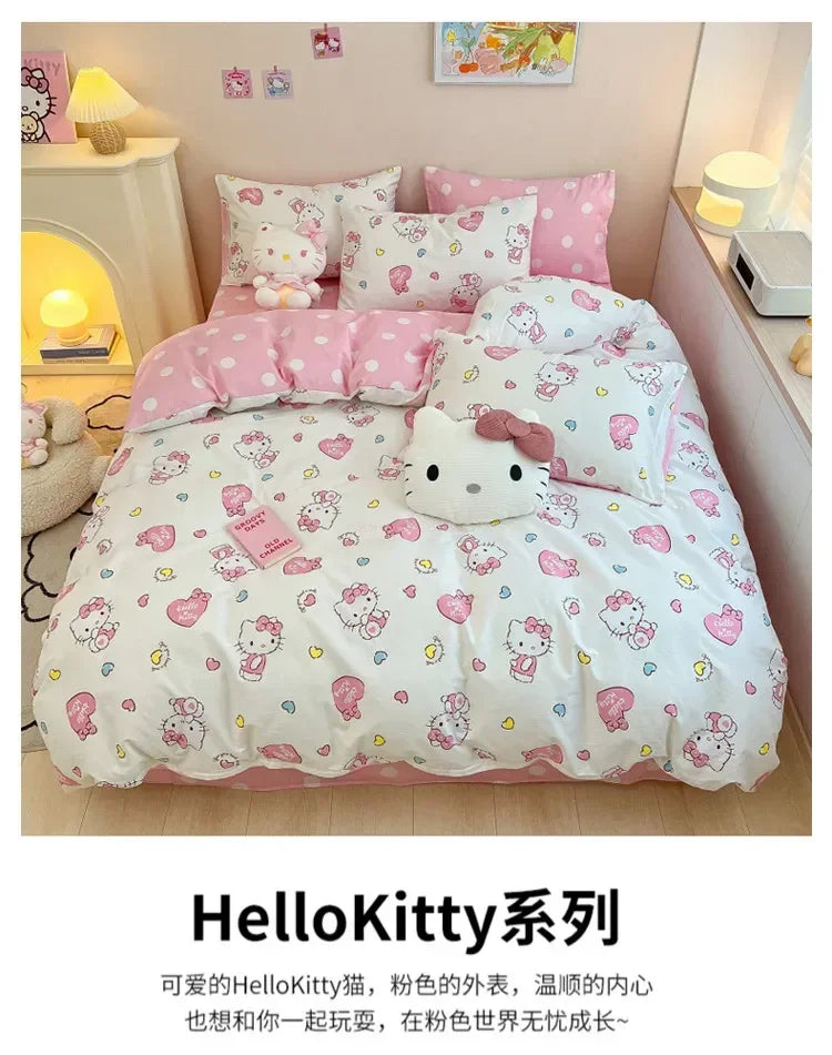 Hello Kitty 4Pcs/set Kawaii Anime Cartoon Bedding Quilt Cover Student Bedding Soft Microfiber Bedspread Lightweight Coverlet