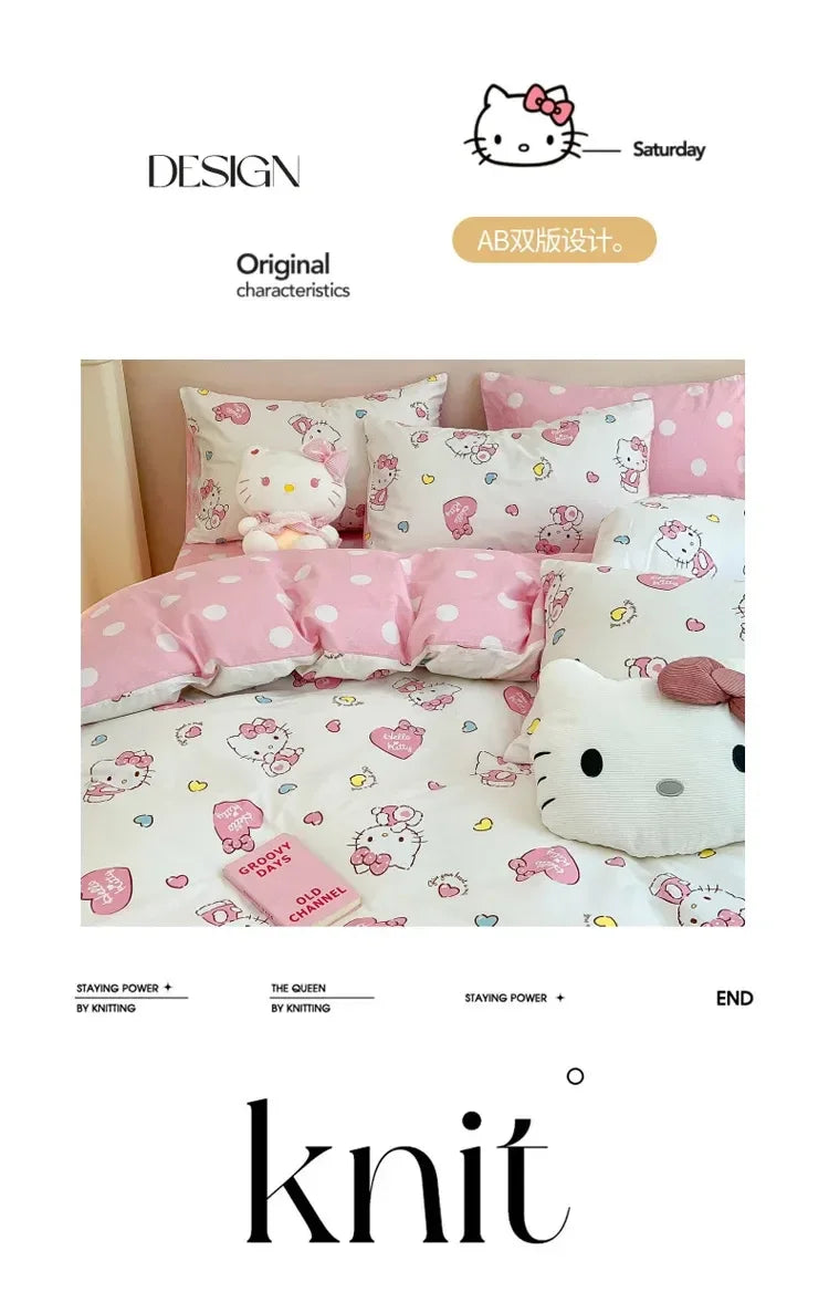 Hello Kitty 4Pcs/set Kawaii Anime Cartoon Bedding Quilt Cover Student Bedding Soft Microfiber Bedspread Lightweight Coverlet