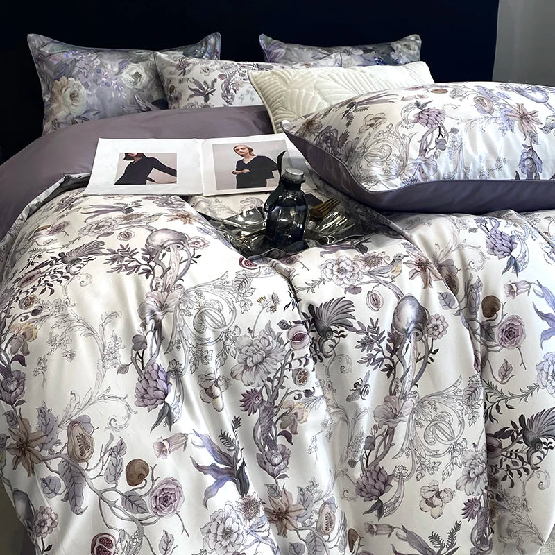 1000TC Egyptian Cotton Bedding Set, Vintage Oil Painting Style, Plant Flowers Pattern, Soft, Duvet Cover, Bed Sheet, Pillowcases