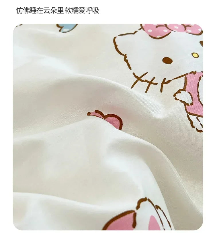 Hello Kitty 4Pcs/set Kawaii Anime Cartoon Bedding Quilt Cover Student Bedding Soft Microfiber Bedspread Lightweight Coverlet