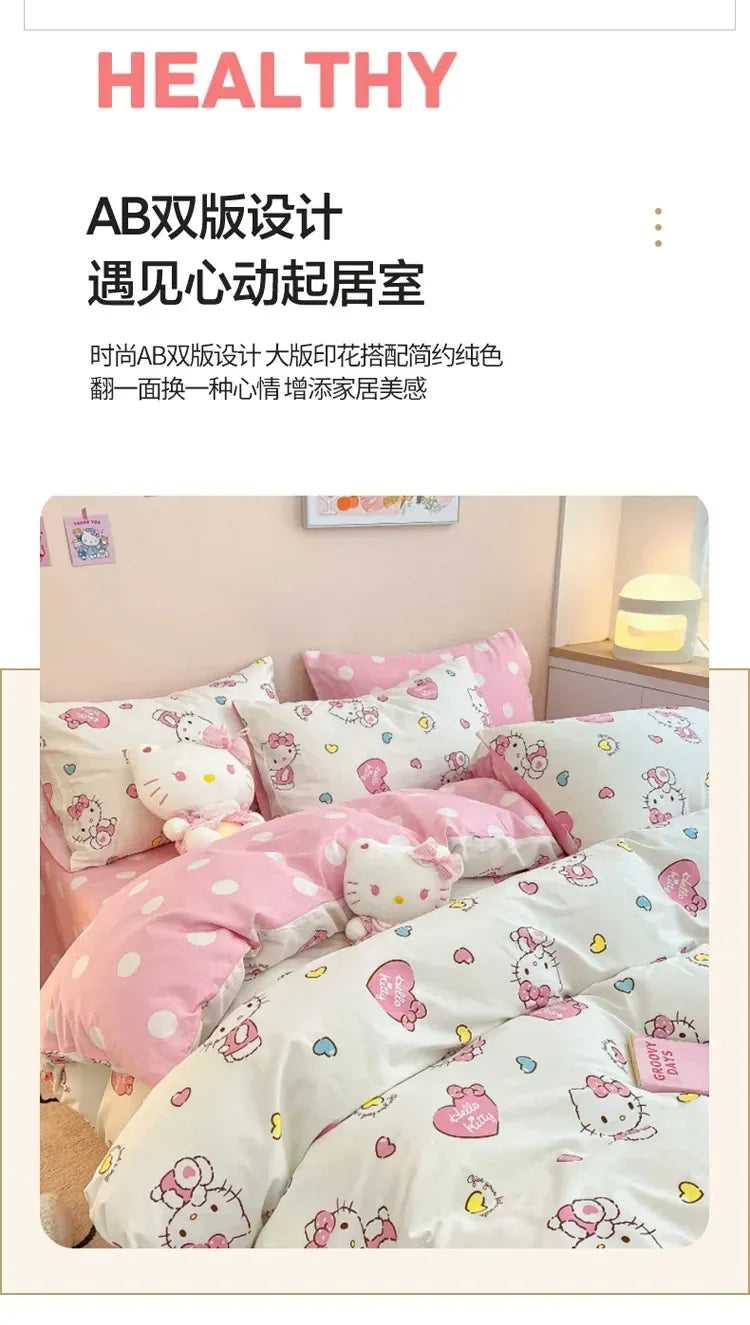 Hello Kitty 4Pcs/set Kawaii Anime Cartoon Bedding Quilt Cover Student Bedding Soft Microfiber Bedspread Lightweight Coverlet