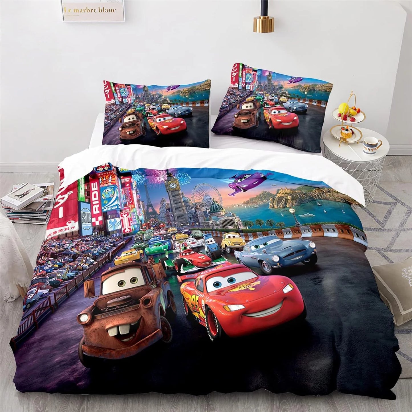 Cars Lightning McQueen  3D Children's Bedding Set 3-piece Set 1 Quilt Cover 100% Polyester Home Decor Cartoon