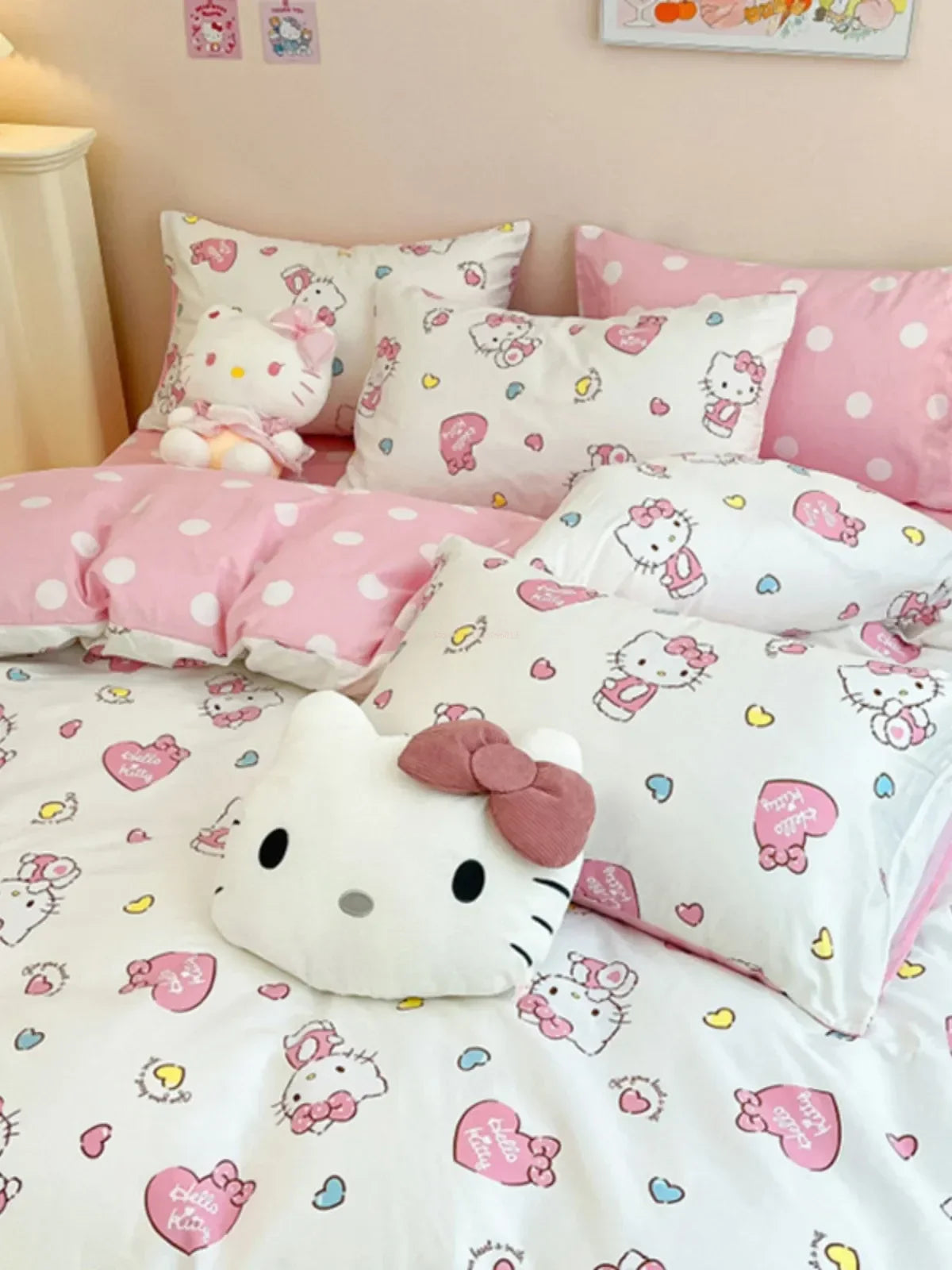 Hello Kitty 4Pcs/set Kawaii Anime Cartoon Bedding Quilt Cover Student Bedding Soft Microfiber Bedspread Lightweight Coverlet