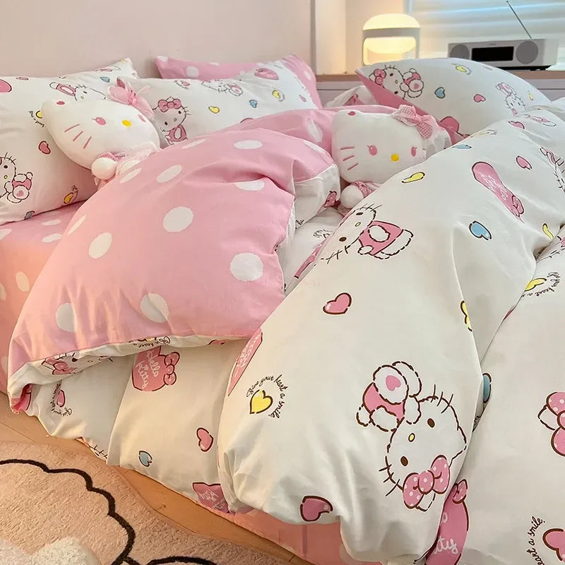 Hello Kitty 4Pcs/set Kawaii Anime Cartoon Bedding Quilt Cover Student Bedding Soft Microfiber Bedspread Lightweight Coverlet