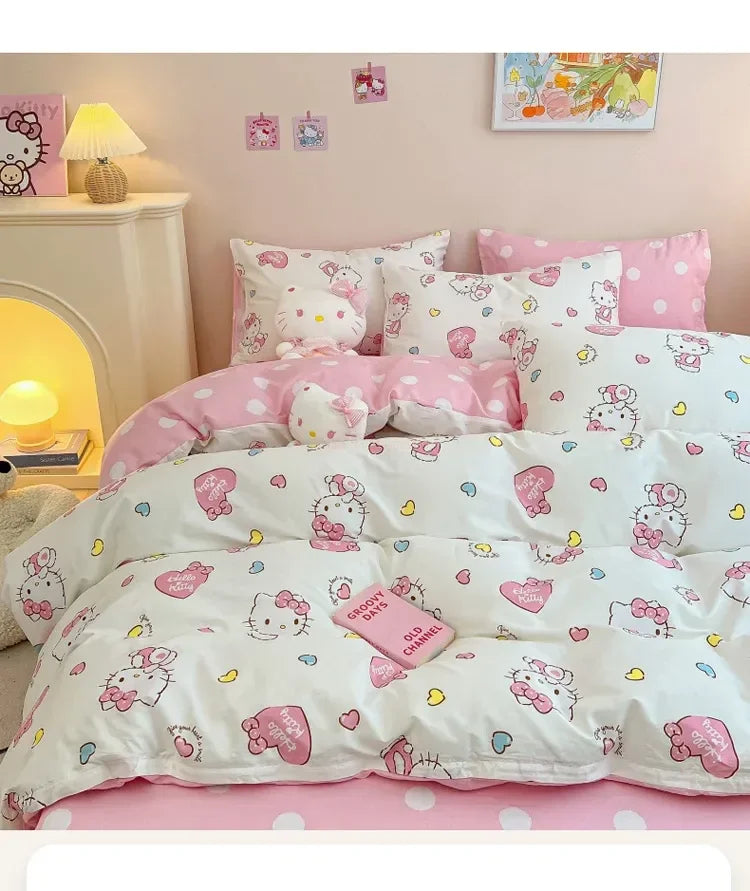 Hello Kitty 4Pcs/set Kawaii Anime Cartoon Bedding Quilt Cover Student Bedding Soft Microfiber Bedspread Lightweight Coverlet