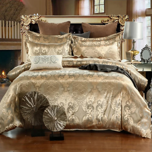 2/3PCS Luxury Jacquard Bedding Set King  Size Duvet Cover Flower Golden High Quality  with 2 Pillowcase（single 1 Pillowcase）