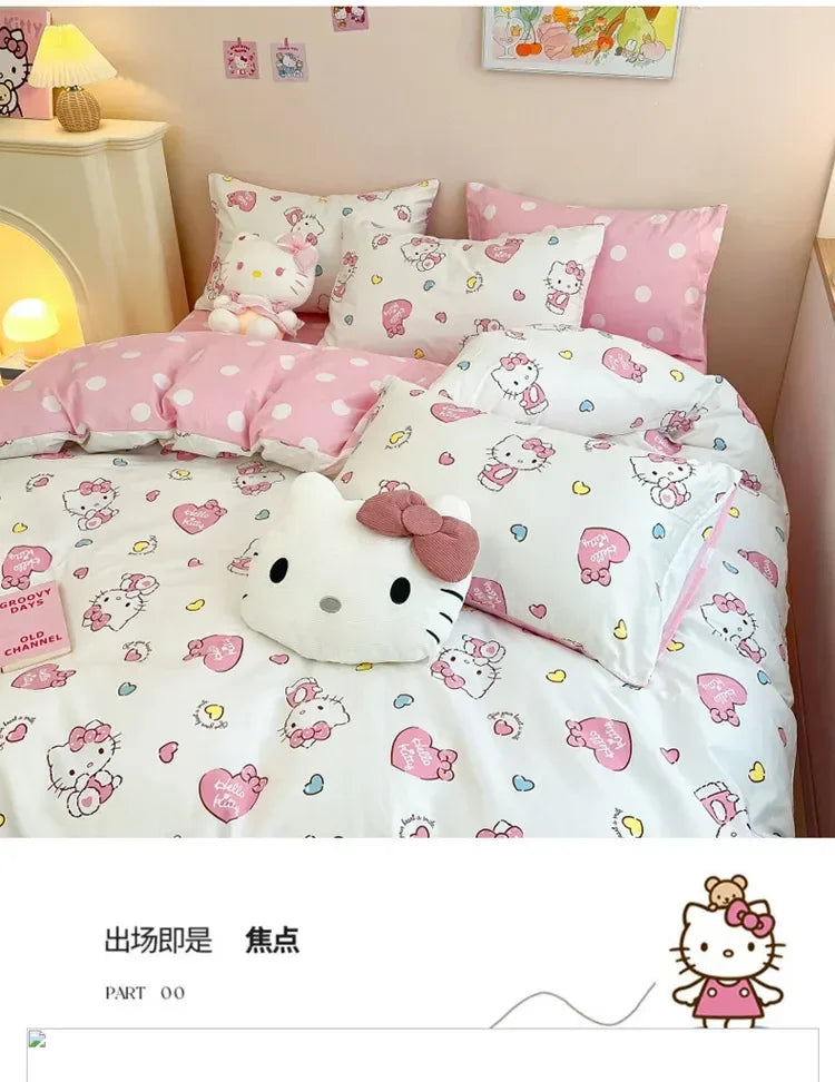 Hello Kitty 4Pcs/set Kawaii Anime Cartoon Bedding Quilt Cover Student Bedding Soft Microfiber Bedspread Lightweight Coverlet