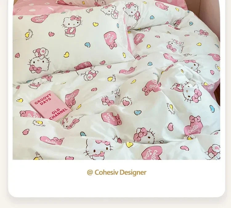 Hello Kitty 4Pcs/set Kawaii Anime Cartoon Bedding Quilt Cover Student Bedding Soft Microfiber Bedspread Lightweight Coverlet