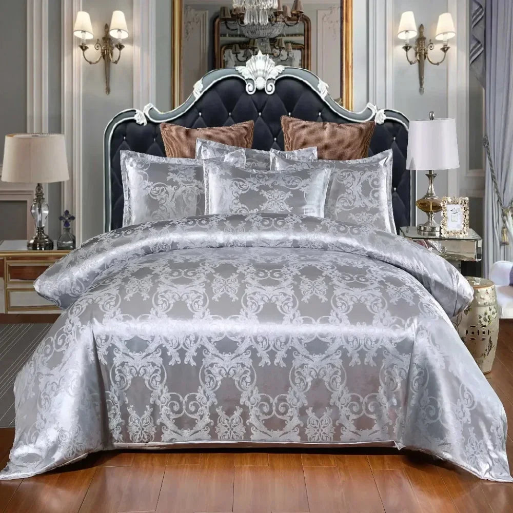 3PCS Luxury Satin Jacquard Single Double Duvet Cover Set King Size High End European Wedding Bedding Set Queen Size Quilt Cover