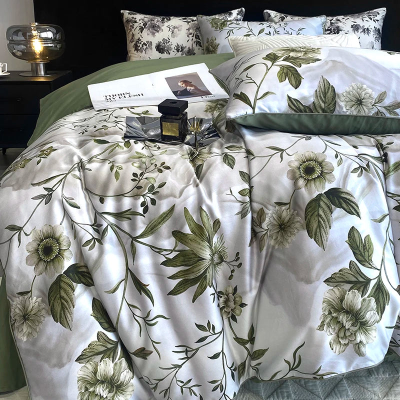 1000TC Egyptian Cotton Bedding Set, Vintage Oil Painting Style, Plant Flowers Pattern, Soft, Duvet Cover, Bed Sheet, Pillowcases