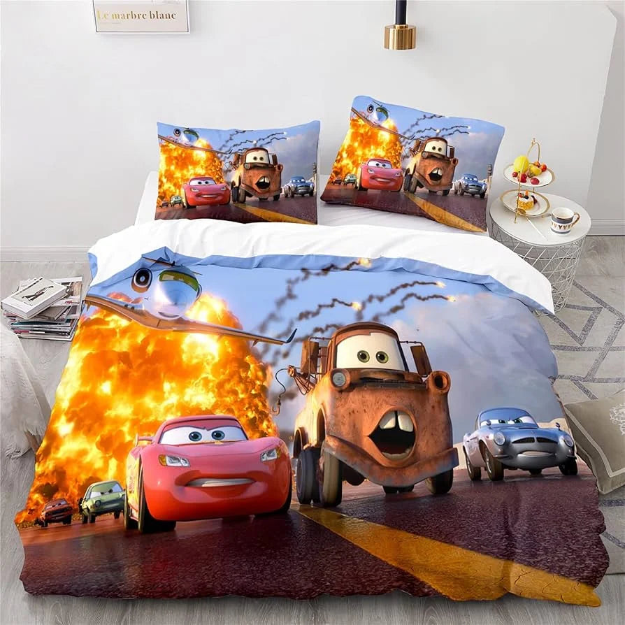 Cars Lightning McQueen  3D Children's Bedding Set 3-piece Set 1 Quilt Cover 100% Polyester Home Decor Cartoon