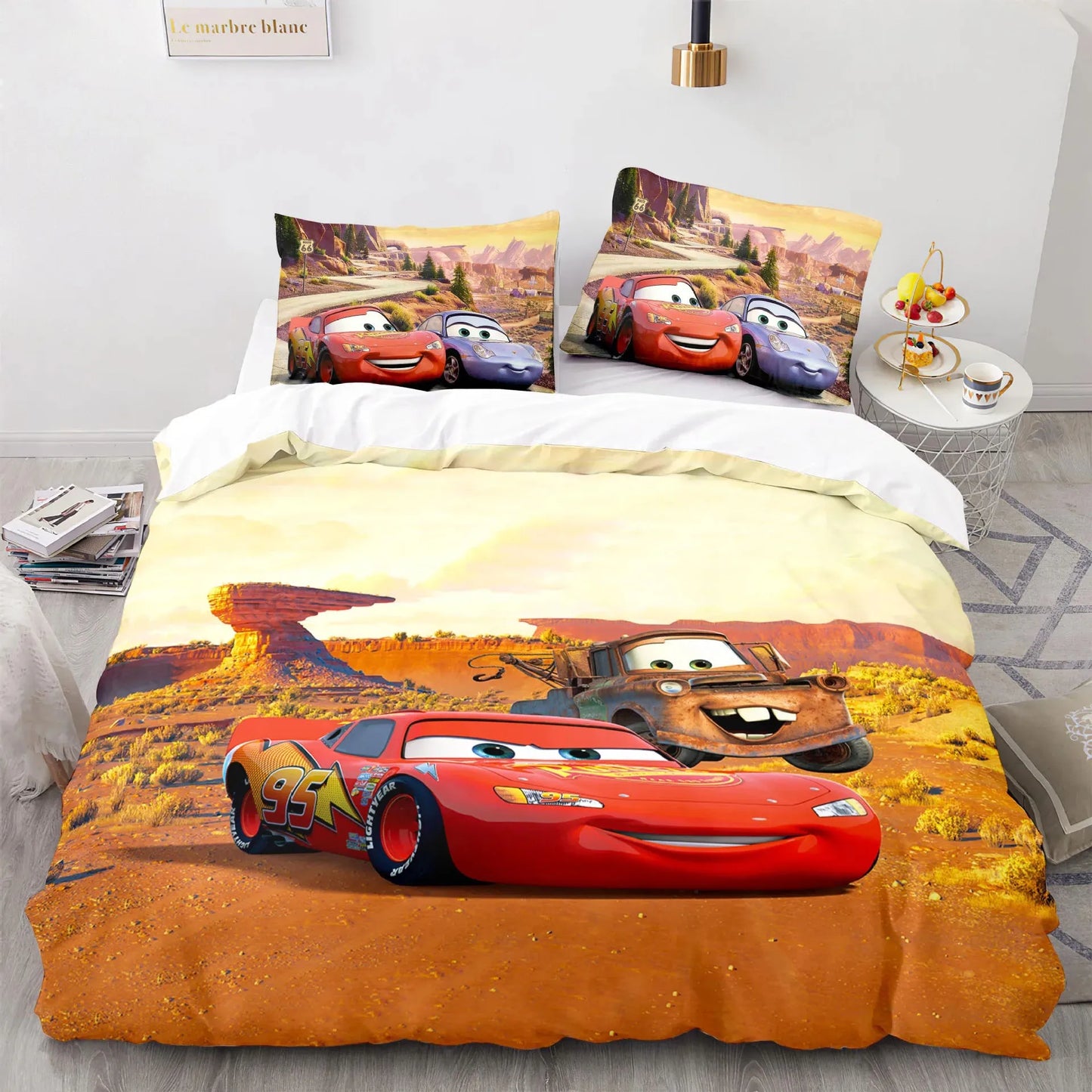 Cars Lightning McQueen  3D Children's Bedding Set 3-piece Set 1 Quilt Cover 100% Polyester Home Decor Cartoon