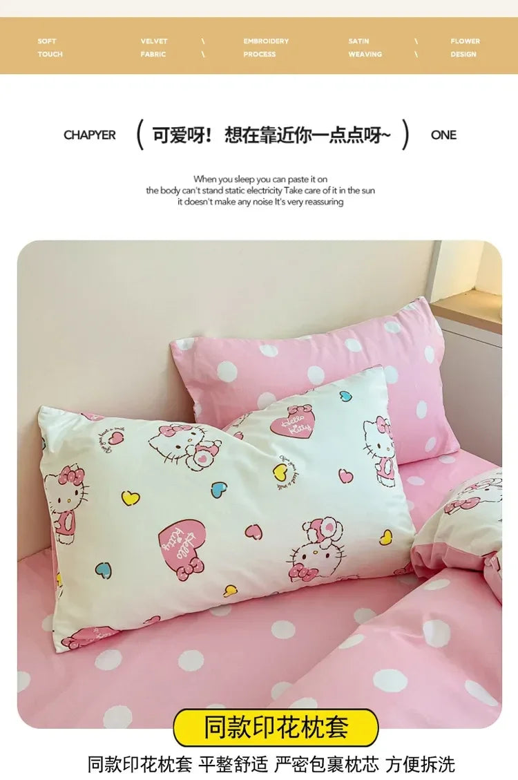 Hello Kitty 4Pcs/set Kawaii Anime Cartoon Bedding Quilt Cover Student Bedding Soft Microfiber Bedspread Lightweight Coverlet