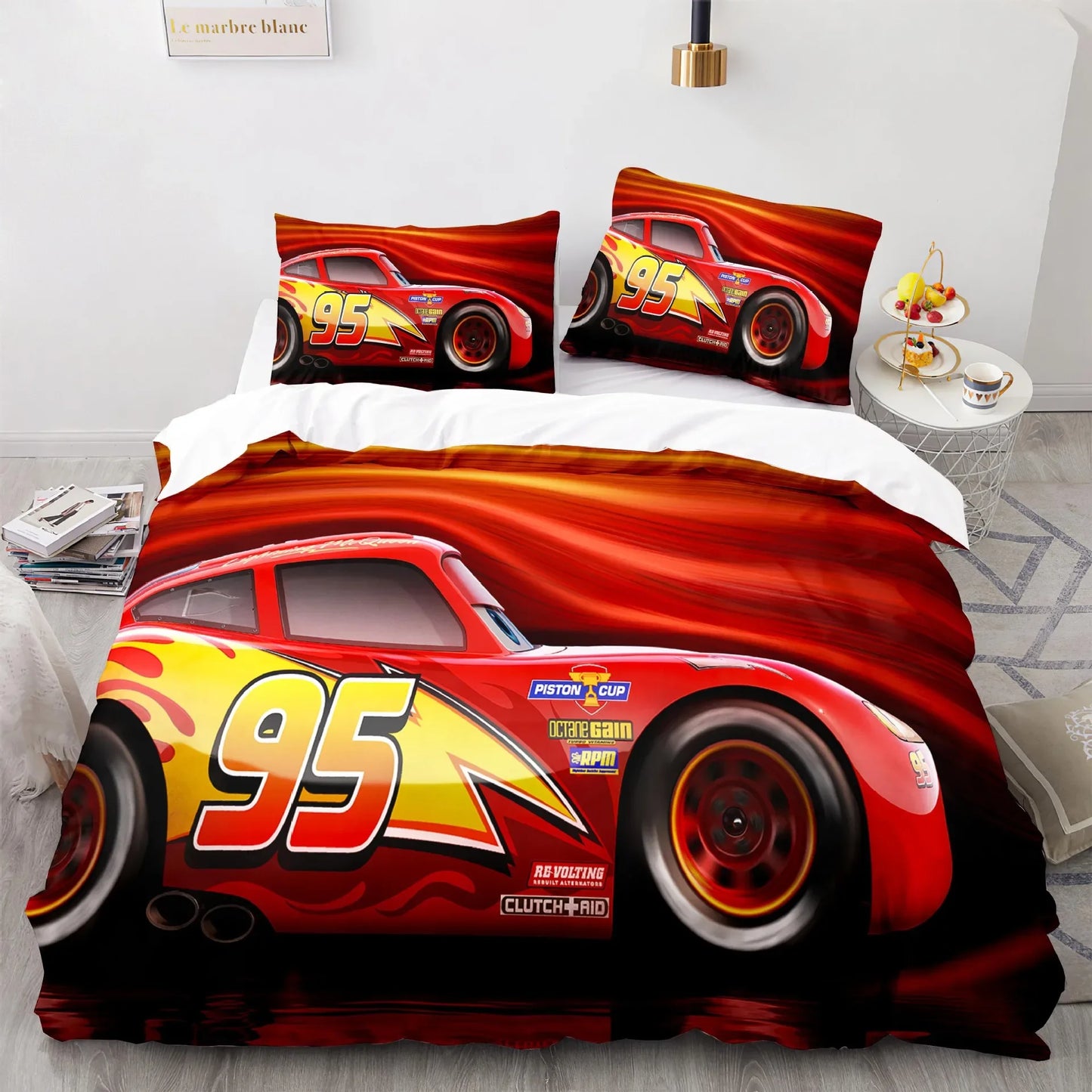 Cars Lightning McQueen  3D Children's Bedding Set 3-piece Set 1 Quilt Cover 100% Polyester Home Decor Cartoon