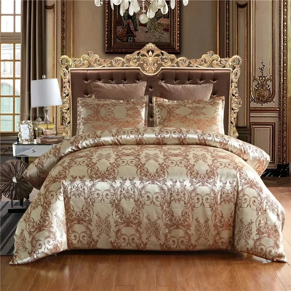 3PCS Luxury Satin Jacquard Single Double Duvet Cover Set King Size High End European Wedding Bedding Set Queen Size Quilt Cover