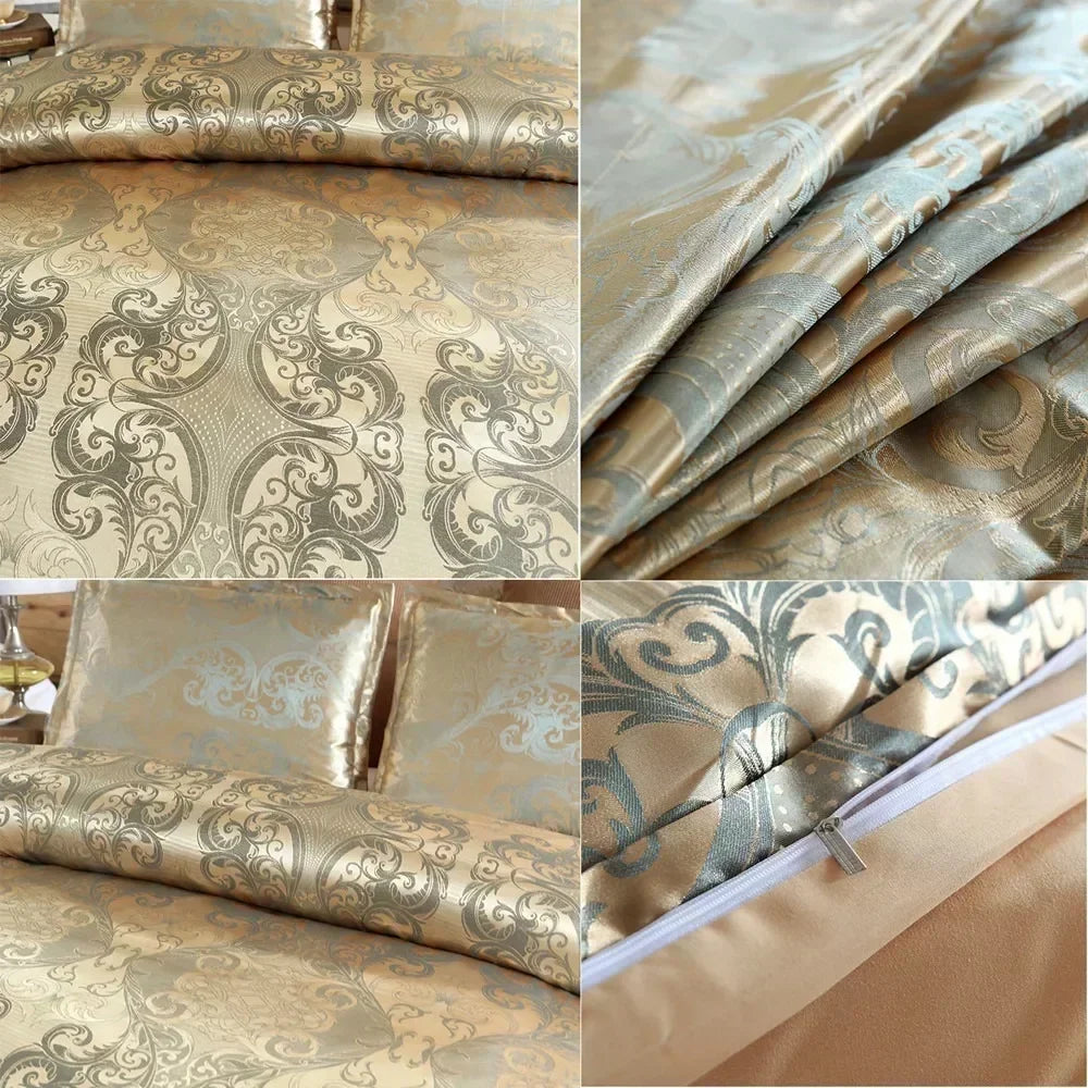 3PCS Luxury Satin Jacquard Single Double Duvet Cover Set King Size High End European Wedding Bedding Set Queen Size Quilt Cover